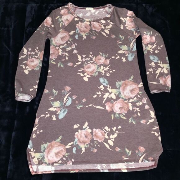 Floral Pocket Dress Sz M 12 PM by Mon Ami Long Sleeve Crew Neck - Picture 1 of 8